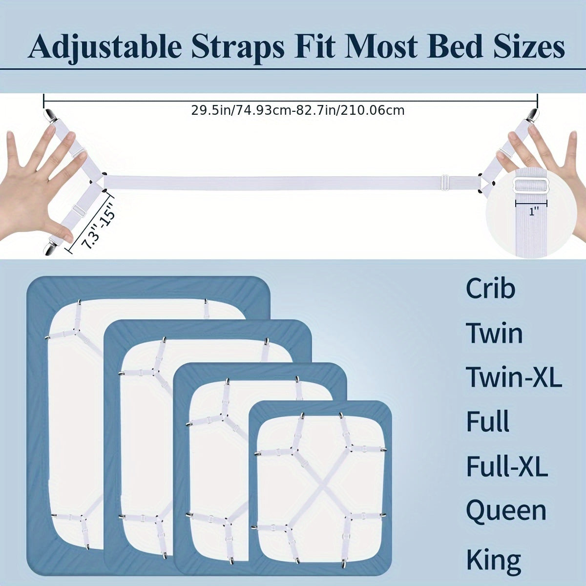 Set of 2 Adjustable Bed Sheet Straps - Secure Crisscross Gripper Suspenders, Elastic Triangle Fasteners for All Mattress Covers & Sheets, Strong & Simple to Use