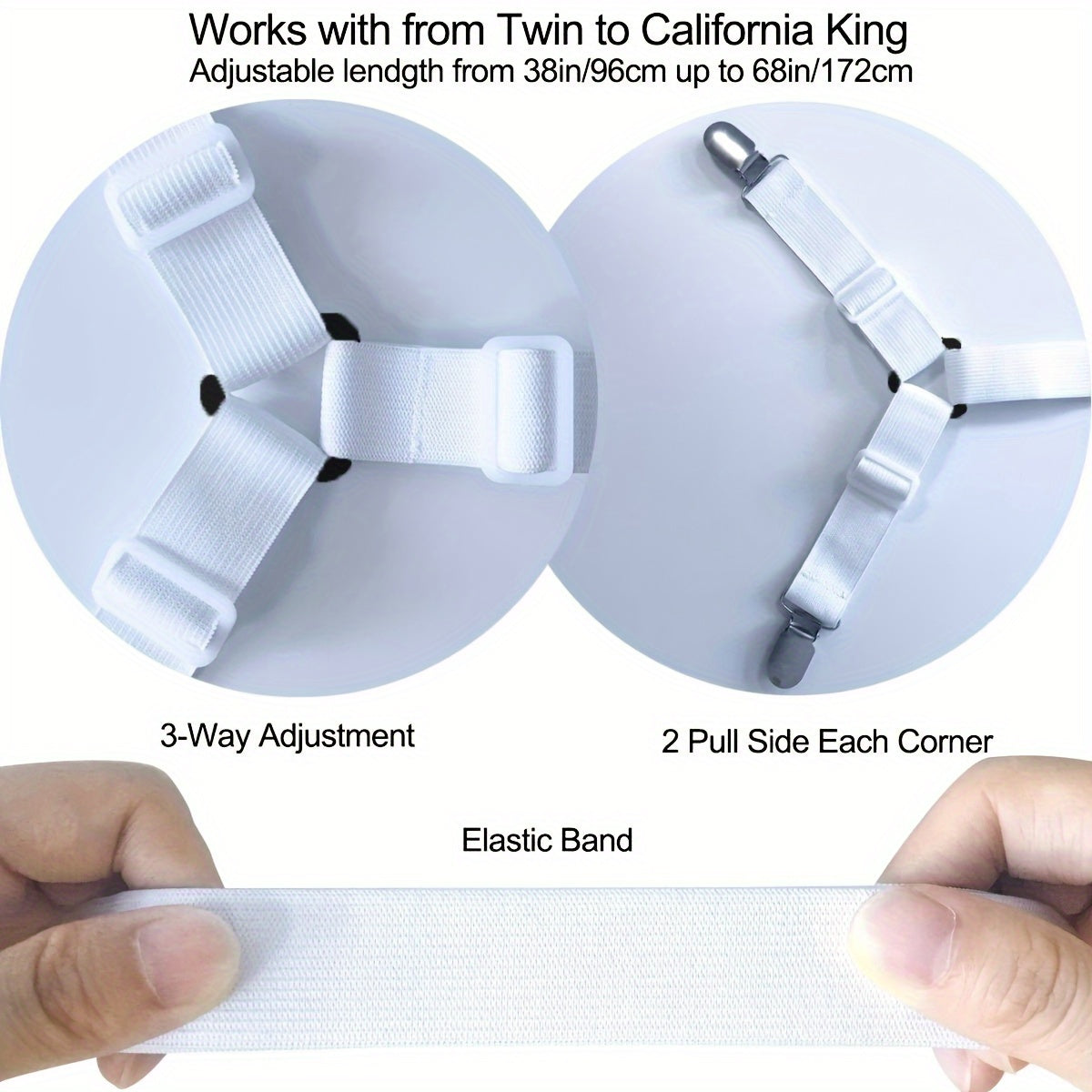 Set of 2 Adjustable Bed Sheet Straps - Secure Crisscross Gripper Suspenders, Elastic Triangle Fasteners for All Mattress Covers & Sheets, Strong & Simple to Use