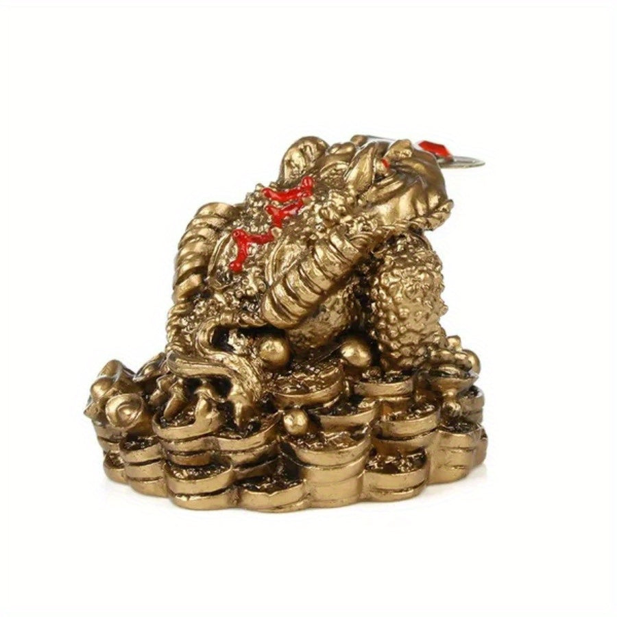 Resin Lucky Toad Ornament with Golden Coins - Chinese Wealth Symbol, Table Decor, 5x4.5x3.8cm