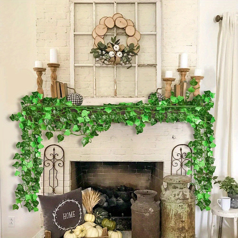 6 artificial hanging ivy vines, UV resistant, for indoor/outdoor use. Perfect for home decor, weddings, and spring/summer decorating.