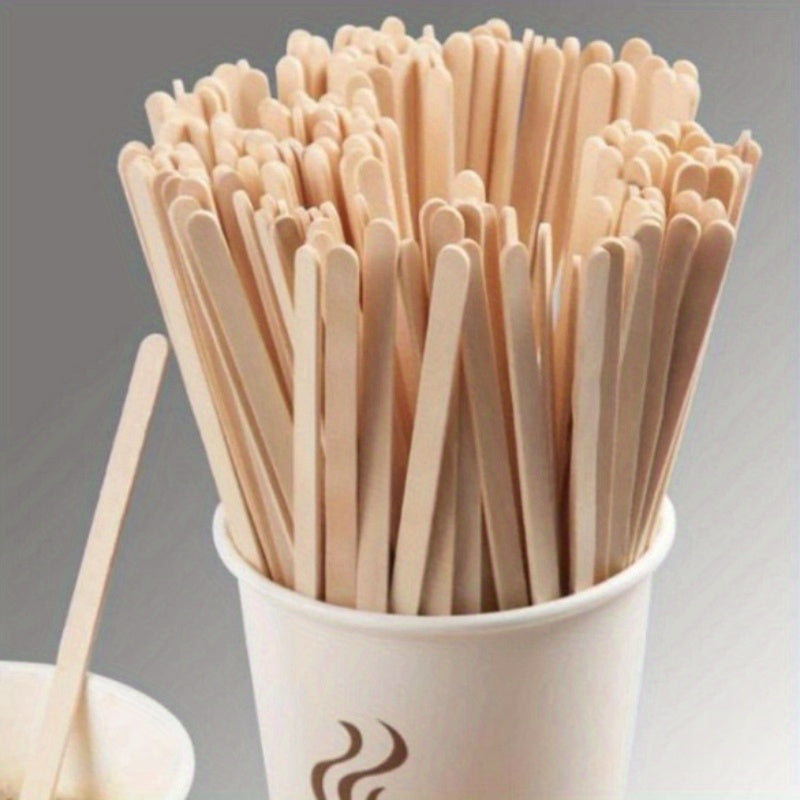 100 pieces of high-quality disposable wooden coffee stirrers with a round end for smooth mixing.