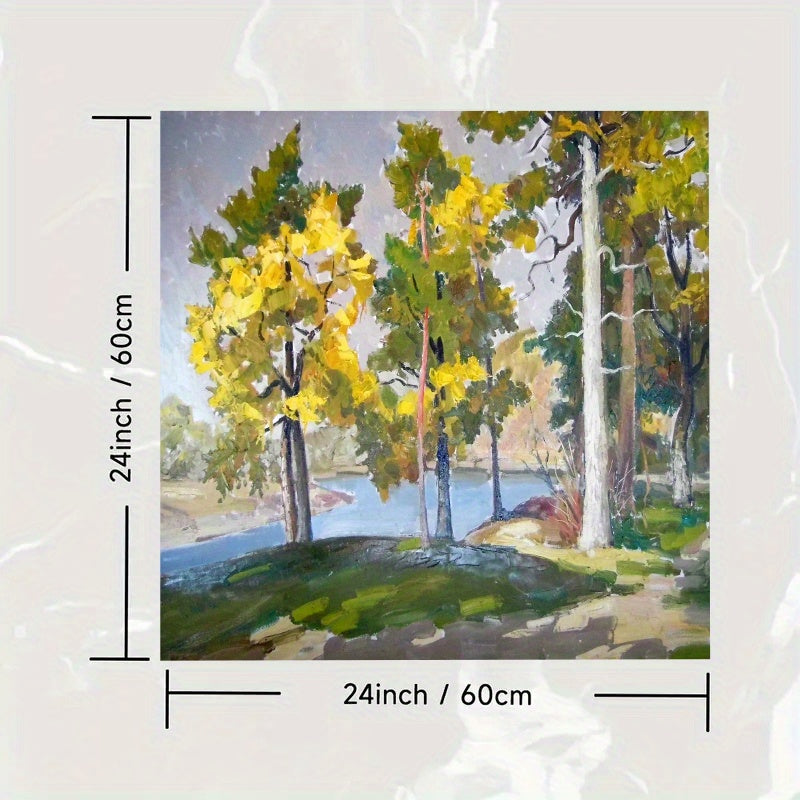 Water-absorbent quick-dry polyester dust cover mat for washing machine, featuring an oil painting forest design. Made from durable, stain-resistant synthetic fabric.