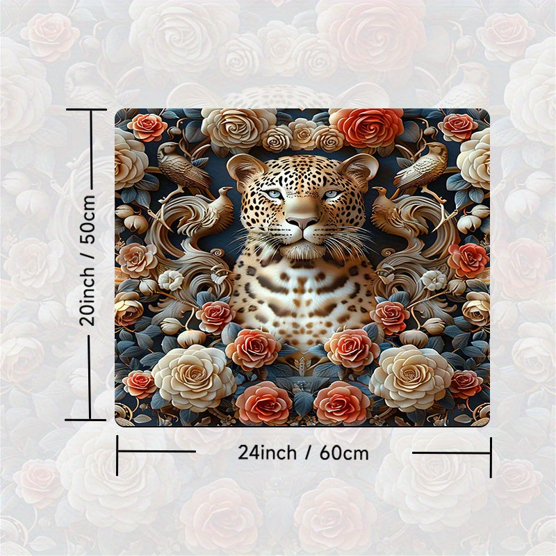 Non-Slip Washer/Dryer Top Cover with Leopard and Roses Design - Available in 20X24 or 24X24 Inch Sizes, Made of Polyester, Ideal for Adding a Stylish Touch to Your Laundry or Kitchen