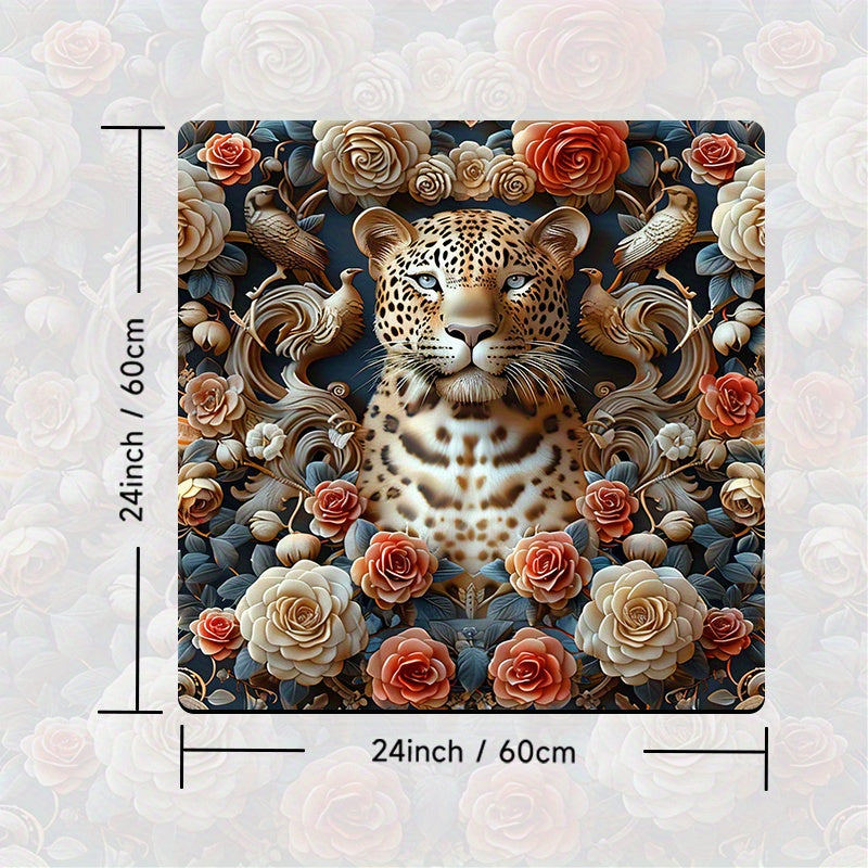 Non-Slip Washer/Dryer Top Cover with Leopard and Roses Design - Available in 20X24 or 24X24 Inch Sizes, Made of Polyester, Ideal for Adding a Stylish Touch to Your Laundry or Kitchen