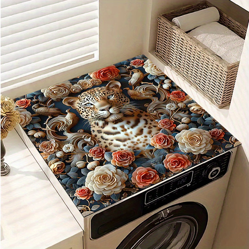 Non-Slip Washer/Dryer Top Cover with Leopard and Roses Design - Available in 20X24 or 24X24 Inch Sizes, Made of Polyester, Ideal for Adding a Stylish Touch to Your Laundry or Kitchen