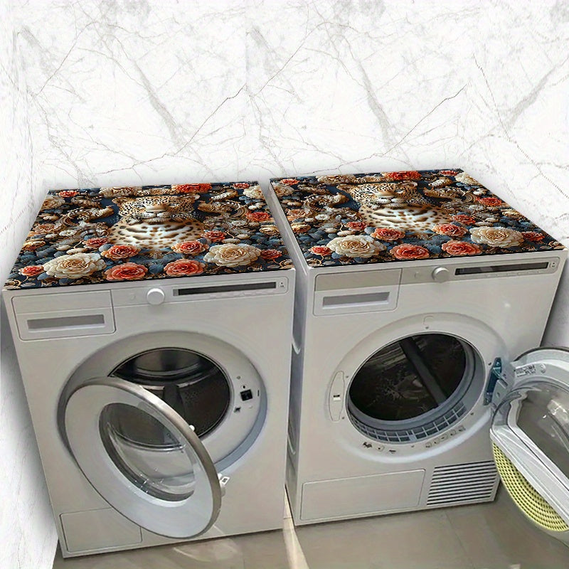 Non-Slip Washer/Dryer Top Cover with Leopard and Roses Design - Available in 20X24 or 24X24 Inch Sizes, Made of Polyester, Ideal for Adding a Stylish Touch to Your Laundry or Kitchen