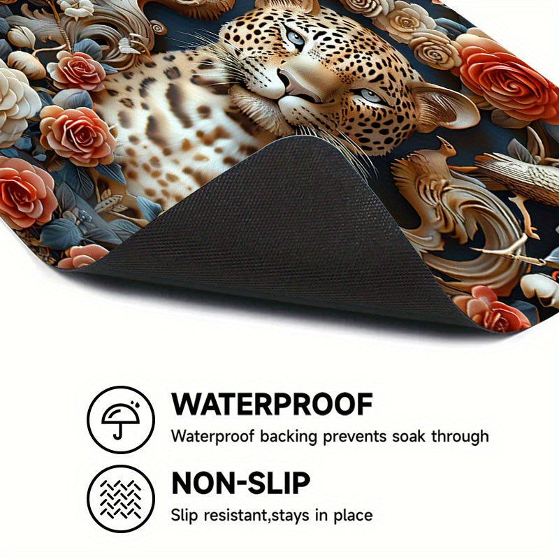 Non-Slip Washer/Dryer Top Cover with Leopard and Roses Design - Available in 20X24 or 24X24 Inch Sizes, Made of Polyester, Ideal for Adding a Stylish Touch to Your Laundry or Kitchen