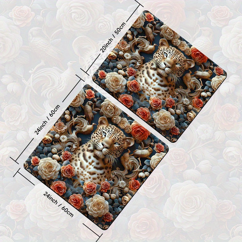 Non-Slip Washer/Dryer Top Cover with Leopard and Roses Design - Available in 20X24 or 24X24 Inch Sizes, Made of Polyester, Ideal for Adding a Stylish Touch to Your Laundry or Kitchen