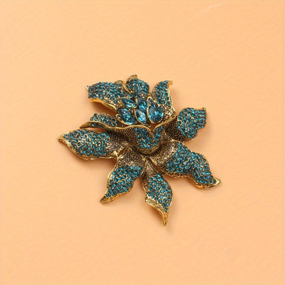 Stylish Vintage Orchid Rhinestone Brooch, European Elegance, Fashionable Pin, Chic Women's Lapel Flower Accent