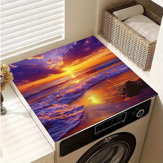 Protect your washer & dryer with a stylish Golden Sunset Beach Scene non-slip polyester dust cover. A functional and decorative accessory for your laundry and kitchen appliances.