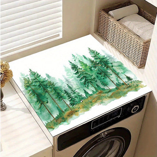 Protective Polyester Dust Cover with Watercolor Pine Forest Design for Washer & Dryer Tops - Non-Slip, Stylish Home Decor Accessory for Laundry and Kitchen Appliances