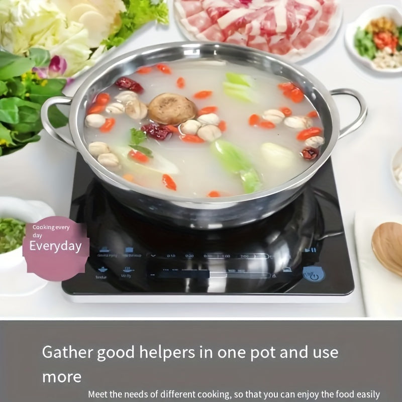 Multi-Purpose Stainless Steel Pot for Hot Pot and Noodles - Features Two Handles, Suitable for Induction and Gas Stoves, Ideal for Home and Commercial Kitchens.