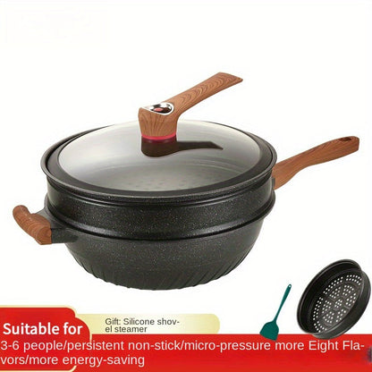 1 piece of Black Diamond Wok and Rice Stone Non-stick Pot, suitable for use on both micro-pressure soup pot and cooking pot. Can be used on both an electromagnetic stove and gas stove.