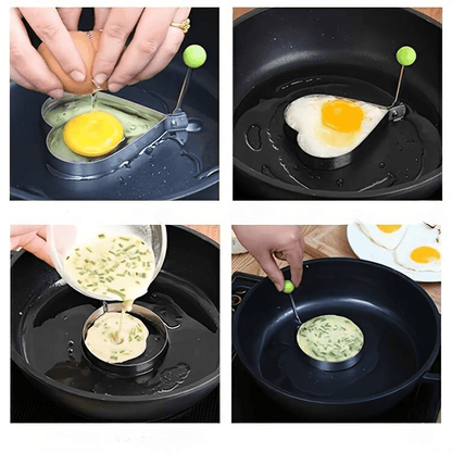 Set of 5 Stainless Steel Egg Molds - Enhanced Non-Stick Fried & Poached Egg Shaper with Heart and Rice Ball Designs for Unique Kitchen Creations