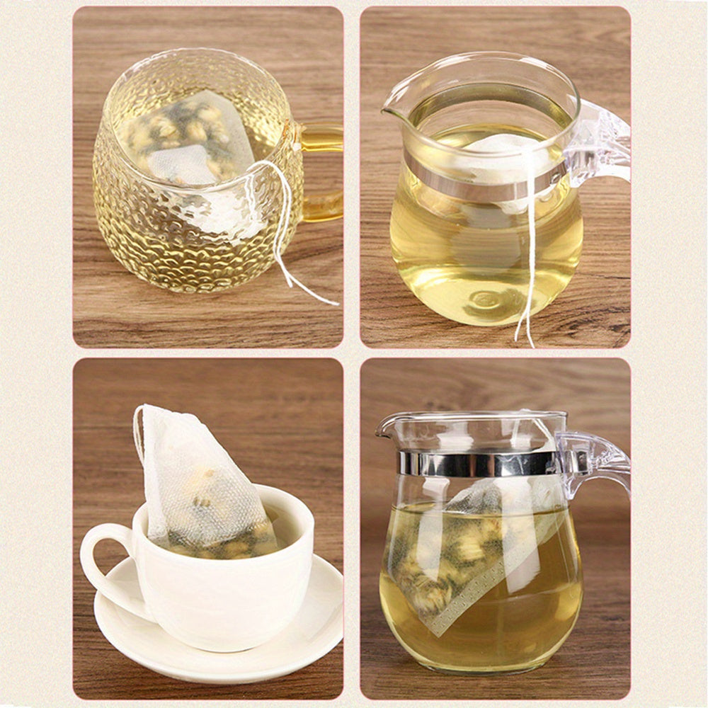 100 Tea Bags made of Nonwoven material, designed for use with Spice Tea Infusers. These Disposable Tea Bags come with a string seal, ideal for use in Restaurants, Hotels, Family Gatherings, Theme Parties, Weddings, and Birthday Parties.