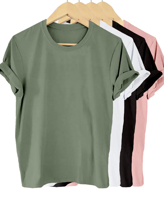 4 Solid Color T-shirt Packs for Women, Perfect for Summer and Spring