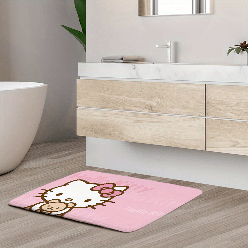 Introducing the adorable Hello Kitty Cartoon Door Mat - This non-slip, machine washable polyester rug is perfect for your living room, bedroom, or bathroom. It also makes a great party decor and gift!