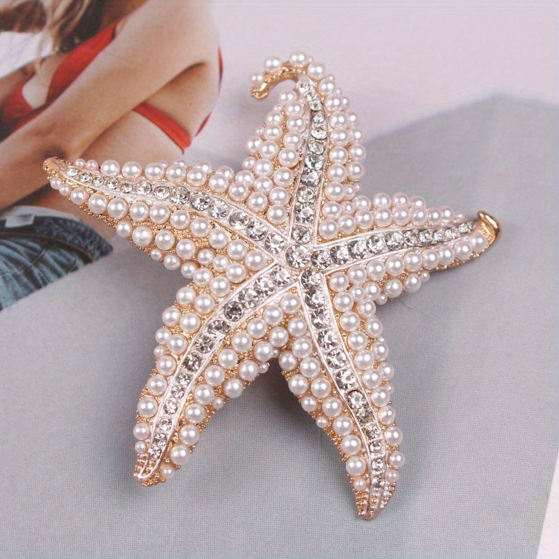 Stylish Starfish Brooch adorned with Glittering Rhinestones - Exquisite Alloy Pin Perfect for Outfits, Sweaters & Jackets