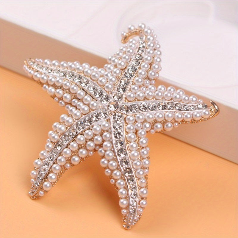 Stylish Starfish Brooch adorned with Glittering Rhinestones - Exquisite Alloy Pin Perfect for Outfits, Sweaters & Jackets