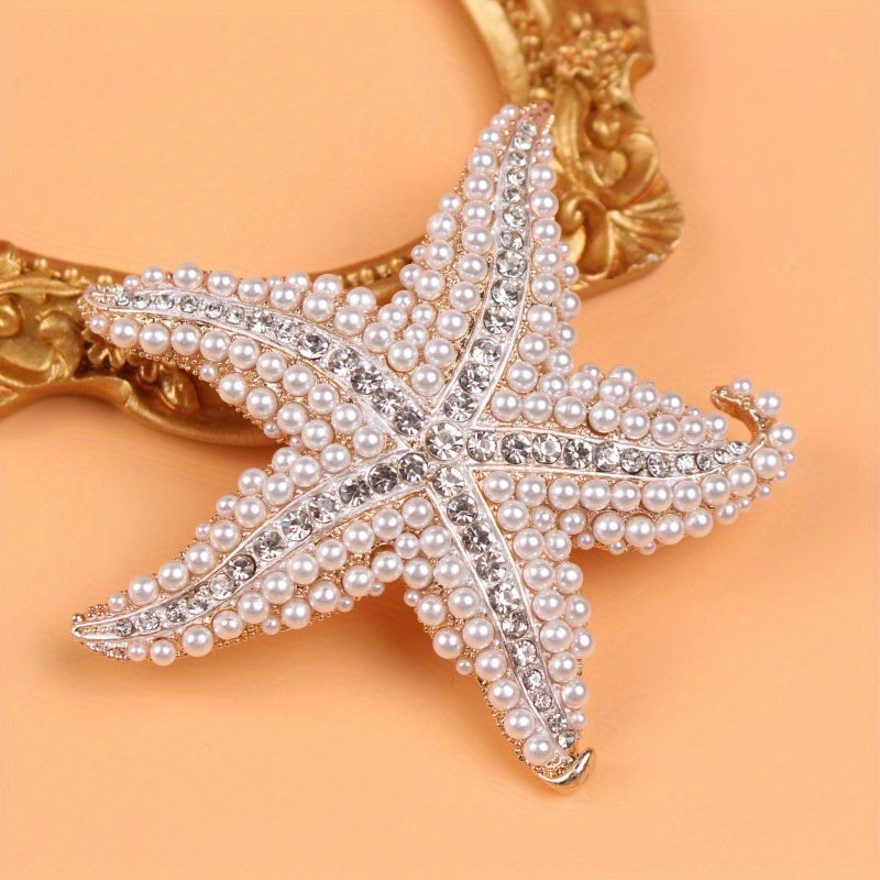 Stylish Starfish Brooch adorned with Glittering Rhinestones - Exquisite Alloy Pin Perfect for Outfits, Sweaters & Jackets