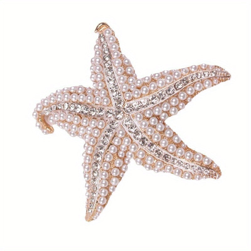 Stylish Starfish Brooch adorned with Glittering Rhinestones - Exquisite Alloy Pin Perfect for Outfits, Sweaters & Jackets