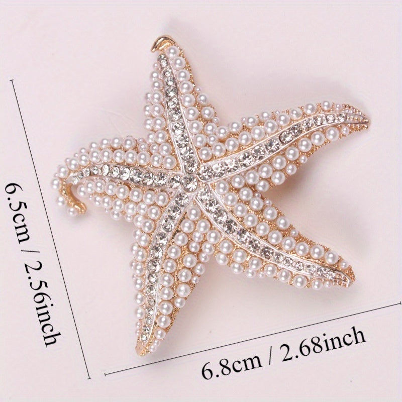 Stylish Starfish Brooch adorned with Glittering Rhinestones - Exquisite Alloy Pin Perfect for Outfits, Sweaters & Jackets