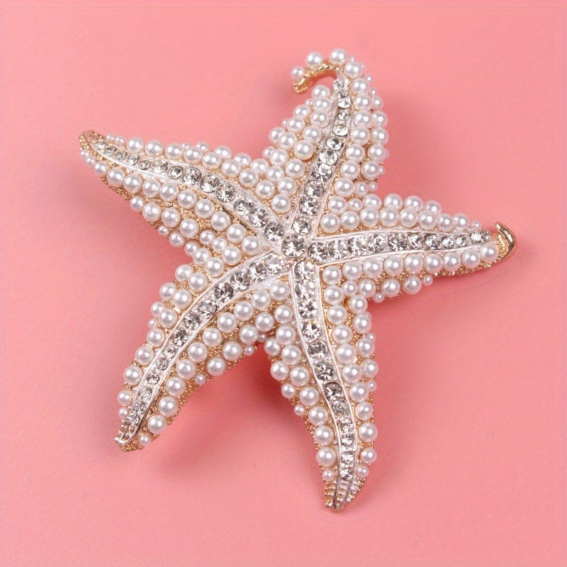 Stylish Starfish Brooch adorned with Glittering Rhinestones - Exquisite Alloy Pin Perfect for Outfits, Sweaters & Jackets