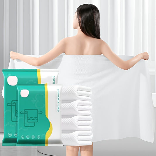 High-quality 5-piece disposable towel set for travel, gym, and outdoor use. Large, thick, and soft towels are individually wrapped for convenience and hypoallergenic.