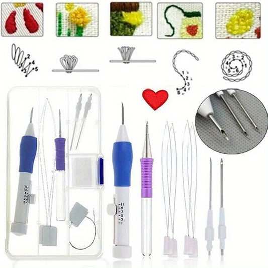 DIY Embroidery Punch Needle Kit with Ergonomic Handle - Colorful Threading Tools, Accessories, Storage Box - Customize Clothes & Home Decor