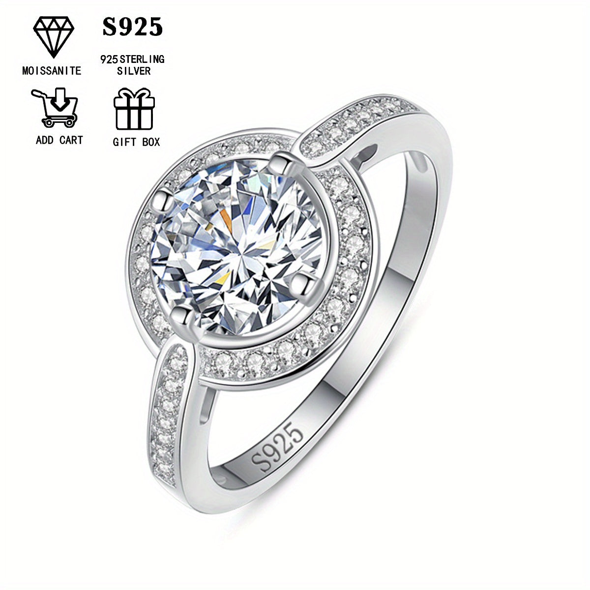 This is a beautiful and versatile silver S925 hypoallergenic ring with a 2ct/3ct Moissanite round diamond crossing design. It is a perfect gift for any occasion, such as proposals, anniversaries, Valentine's Day, or just for daily wear. This light luxury