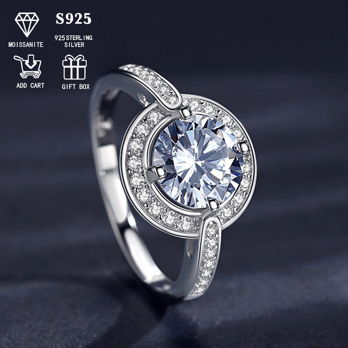 This is a beautiful and versatile silver S925 hypoallergenic ring with a 2ct/3ct Moissanite round diamond crossing design. It is a perfect gift for any occasion, such as proposals, anniversaries, Valentine's Day, or just for daily wear. This light luxury