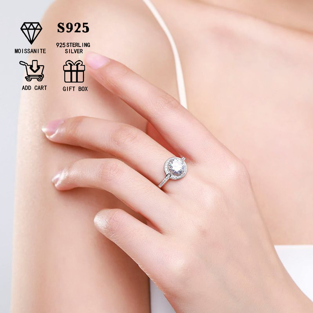 This is a beautiful and versatile silver S925 hypoallergenic ring with a 2ct/3ct Moissanite round diamond crossing design. It is a perfect gift for any occasion, such as proposals, anniversaries, Valentine's Day, or just for daily wear. This light luxury