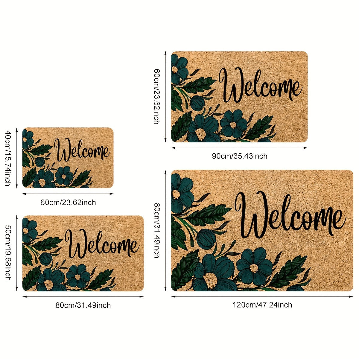 Brown Welcome Home Floral Door Mat - Anti-Slip, Stain-Resistant Polyester with Sponge Backing, Ideal for Entryway, Kitchen, Living Room, and Beyond