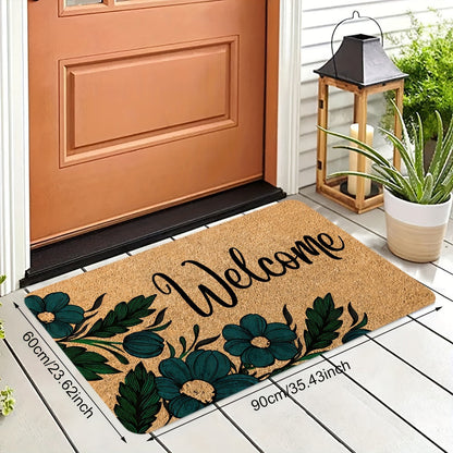 Brown Welcome Home Floral Door Mat - Anti-Slip, Stain-Resistant Polyester with Sponge Backing, Ideal for Entryway, Kitchen, Living Room, and Beyond