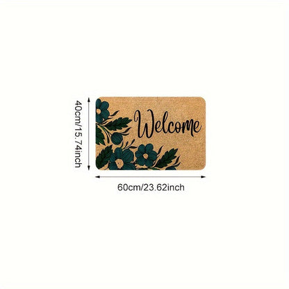 Brown Welcome Home Floral Door Mat - Anti-Slip, Stain-Resistant Polyester with Sponge Backing, Ideal for Entryway, Kitchen, Living Room, and Beyond