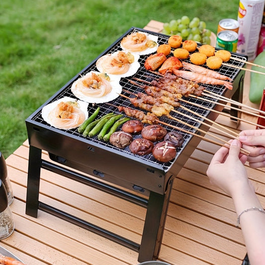 Set of 2 Portable Folding BBQ Grills, Smokeless Charcoal Barbecue with Detachable Cover, Made from BPA-Free Metal, Safe for Food, No Electricity Required, Perfect for Camping and Picnics Outdoors