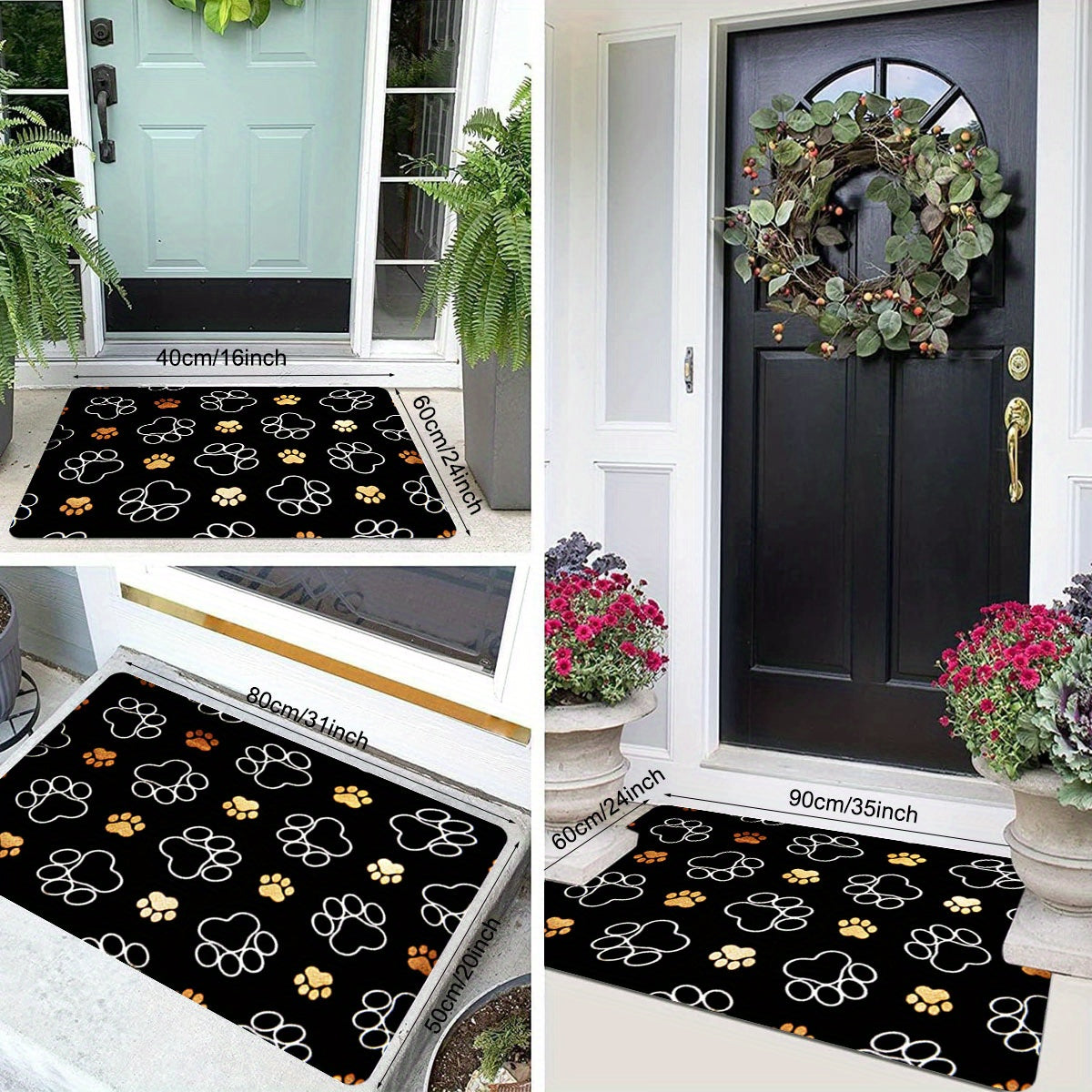 Cute Cat Paw Print Doormat for Indoors and Outdoors - Stain Resistant, Quick Dry, Non-Slip Polyester Rug - Lightweight and Perfect for Father's Day, Mother's Day, Graduation, Juneteenth, and 4th of July Decor