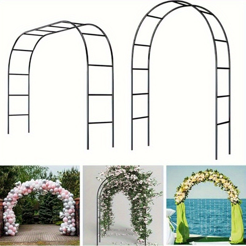 Black metal pavilion with industrial hardware and hooks, perfect for climbing plants and outdoor garden decoration, ideal for Valentine's.