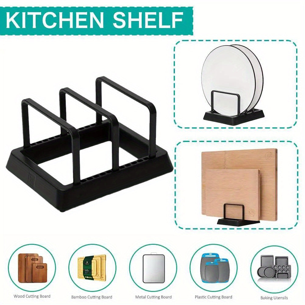 Versatile Kitchen Storage Rack for Chopping Boards, Dishes, and Pot Lids - Organizer Stand for Countertop, Multi-Purpose Shelf