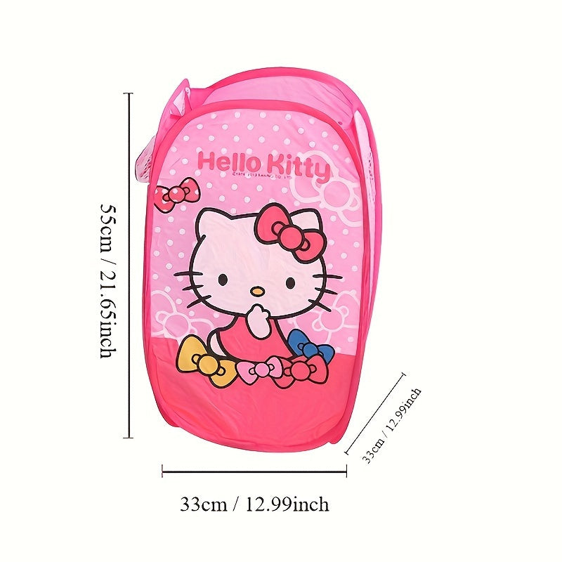 Kawaii and adorable Sanrio storage bag featuring Hello Kitty and Kuromi. This foldable organizer can be used for storing dirty clothes or as a laundry basket.