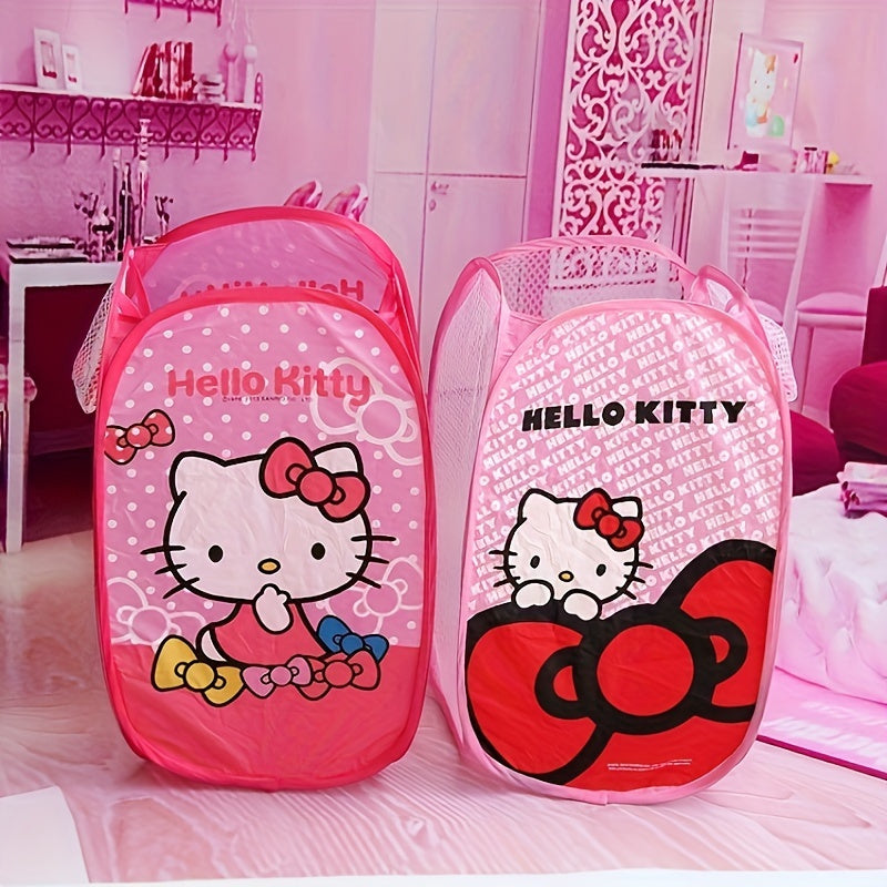 Kawaii and adorable Sanrio storage bag featuring Hello Kitty and Kuromi. This foldable organizer can be used for storing dirty clothes or as a laundry basket.