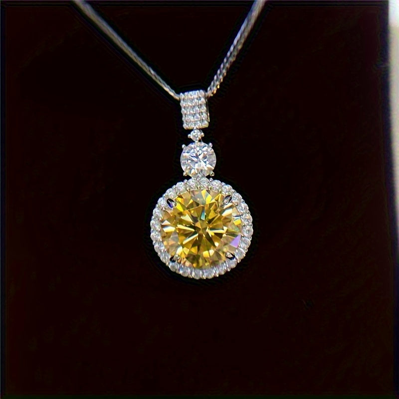 Luxurious and sexy, this versatile necklace features a 6.1ct yellow Moissanite pendant on an 18K gold plated 925 sterling silver chain. Perfect for parties and festive celebrations, this stunning piece of jewelry is suitable for all seasons.