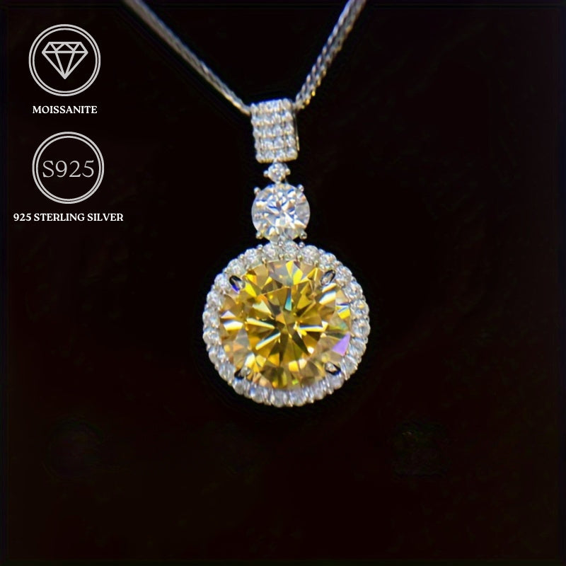 Luxurious and sexy, this versatile necklace features a 6.1ct yellow Moissanite pendant on an 18K gold plated 925 sterling silver chain. Perfect for parties and festive celebrations, this stunning piece of jewelry is suitable for all seasons.