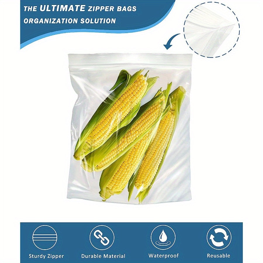 Get a pack of 6 large plastic zipper storage bags, each measuring 18.93 L and 45.72X60.96 cm. These clear reclosable bags are extra-thick and sealable, perfect for storage, food prep, moving, and more. BPA-free and reusable, these bags are great for