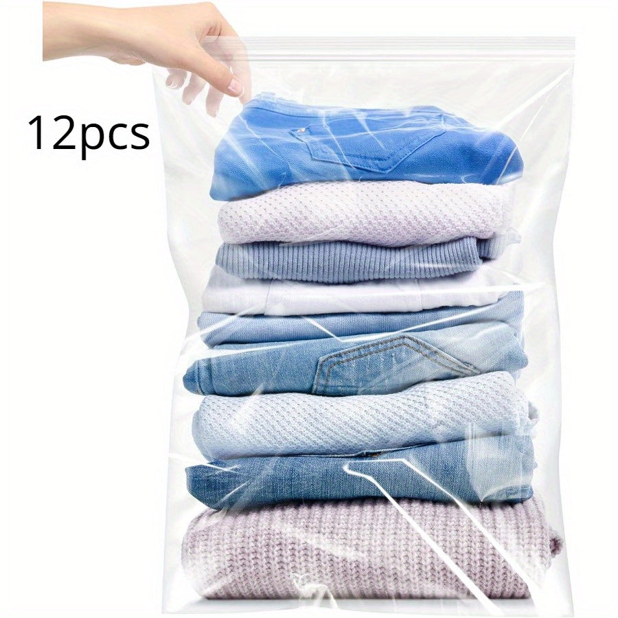 Get a pack of 6 large plastic zipper storage bags, each measuring 18.93 L and 45.72X60.96 cm. These clear reclosable bags are extra-thick and sealable, perfect for storage, food prep, moving, and more. BPA-free and reusable, these bags are great for