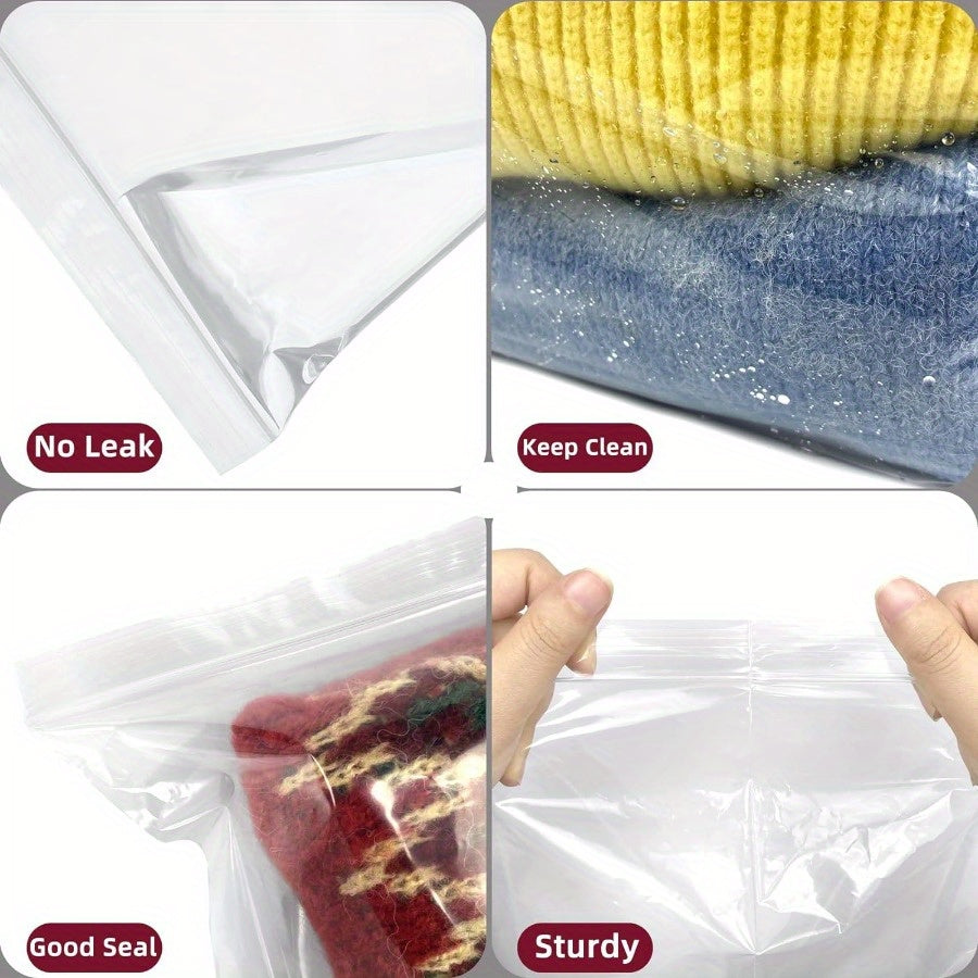 Get a pack of 6 large plastic zipper storage bags, each measuring 18.93 L and 45.72X60.96 cm. These clear reclosable bags are extra-thick and sealable, perfect for storage, food prep, moving, and more. BPA-free and reusable, these bags are great for