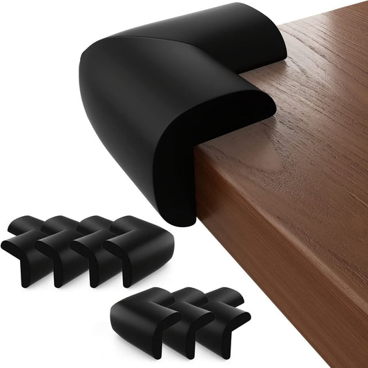 Set of 10 Proofing Corner Guards & Edge Protectors, Table Corner Protectors with Pre-Applied Tape, Safety Furniture Bumpers, Cushioned Sharp Corner Protectors in Black or Brown