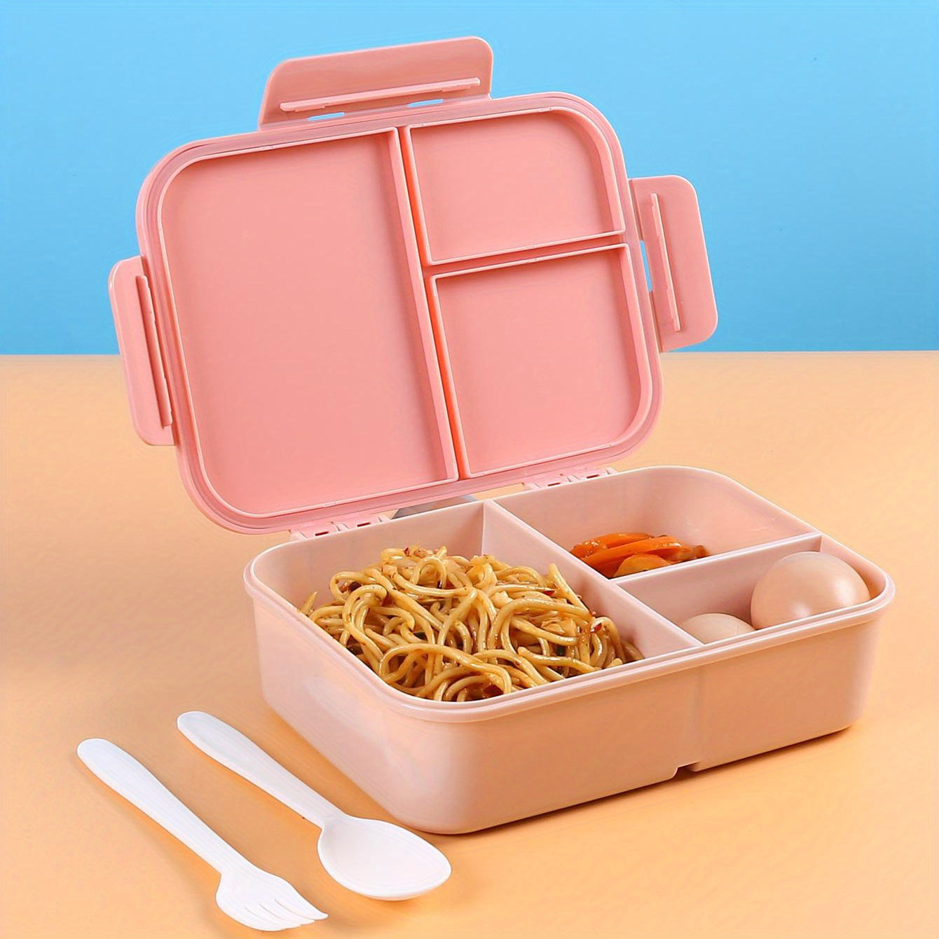 Portable Flip Top Lunch Box with Tableware, 1 Piece - Large Capacity Food Grade Plastic Container, Sealed and Ideal for Travel, Camping, Picnics, or Office Dining