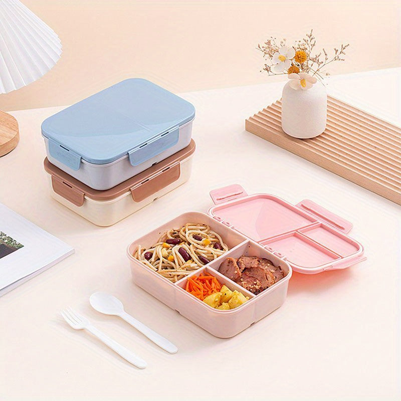 Portable Flip Top Lunch Box with Tableware, 1 Piece - Large Capacity Food Grade Plastic Container, Sealed and Ideal for Travel, Camping, Picnics, or Office Dining