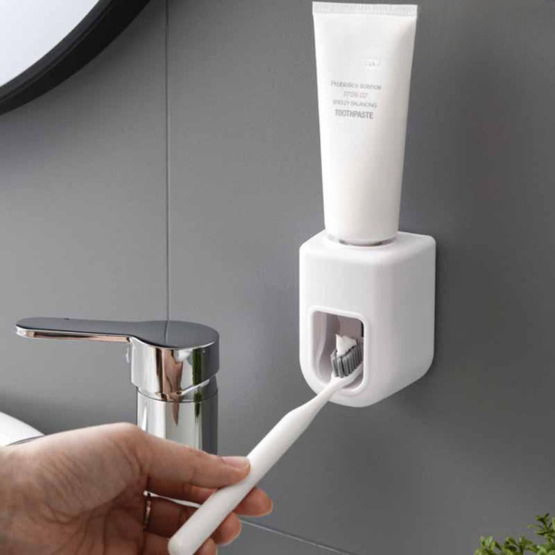 Automatic toothpaste dispenser with wall mount, waterproof toothbrush holder.